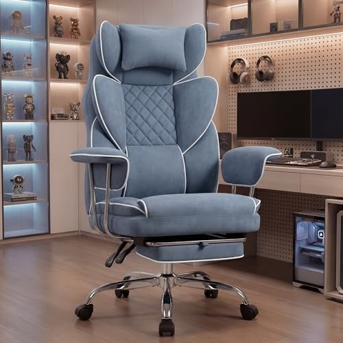 NEO CHAIR Big & Tall Leather Office Chair, High Back, Lumbar Support, Blue | Gaming Chair for Adults and Computer Use, Reclining Office Chair with Foot Rest, Massage, Comfy Design and Heavy Duty Support - color: Blue