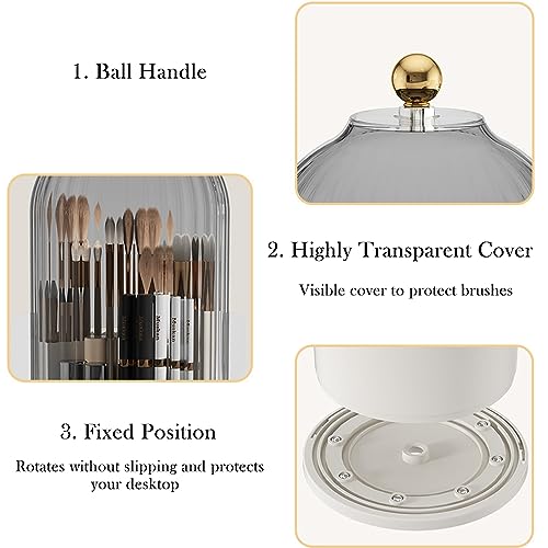 Makeup Brush Holder Organizer (Clear White Cap) | With Lid, 360° Rotating, Dustproof, For Vanity Desktop Bathroom Countertop - color: Clear White Cap