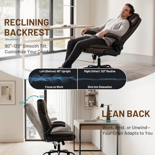 Ergonomic Office Chair, PU Leather High Back Executive Chair with Adjustable Inflatable Lumbar Support and Padded Flip-Up Arms, Recline Swivel Task Computer Chair for Home Office, Dark Brown - color: Dark Brown