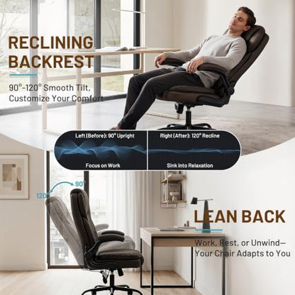 Ergonomic Office Chair, PU Leather High Back Executive Chair with Adjustable Inflatable Lumbar Support and Padded Flip-Up Arms, Recline Swivel Task Computer Chair for Home Office, Dark Brown - color: Dark Brown