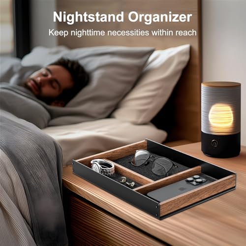 UPERGO Walnut & Aluminum Valet Tray, Desk Drawer Organizer Tray for Desk