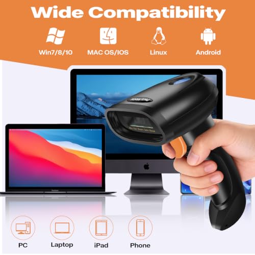 Bluetooth 2D Barcode Scanner, 3-in-1 Bluetooth & USB Wired & 2.4G Wireless QR Barcode Reader, PDF417 Data Matrix Handheld Bar Code Scanner Work with Windows, Android, iOS (TM-10B) - color: Orange