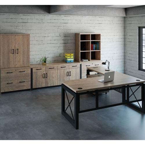 NBF Urban Work Office Credenza with Adjustable Shelves - Modern Buffet Cabinet with Storage - Credenza Storage Cabinet with 4 Drawers - Office Credenza with Gray Laminate (72" W x 21" D)