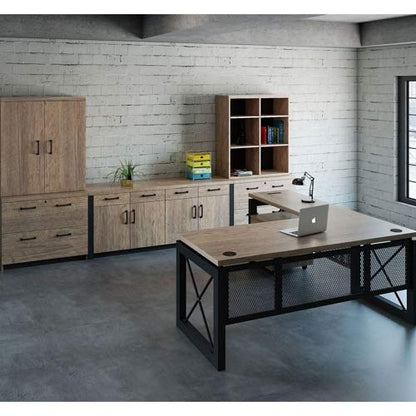 NBF Urban Work Office Credenza with Adjustable Shelves - Modern Buffet Cabinet with Storage - Credenza Storage Cabinet with 4 Drawers - Office Credenza with Gray Laminate (72" W x 21" D)