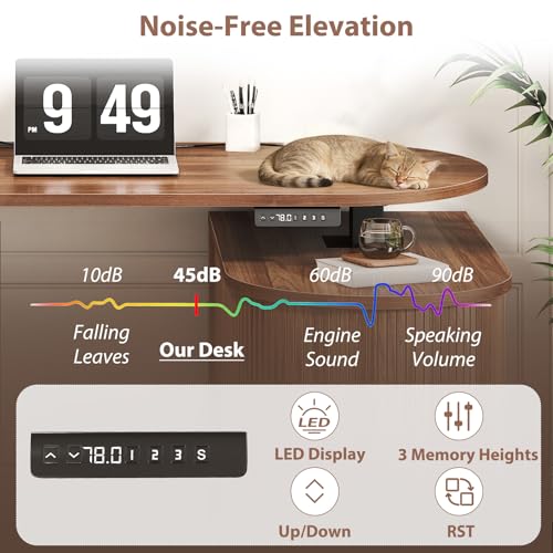 HSH Standing Office Desk with Storage, 60" Electric Standing Desk, Walnut | L Shaped Standing Computer Desks with Open Shelf, Executive Desk Height Adjustable Power Outlet, Stand Up Desk for Home