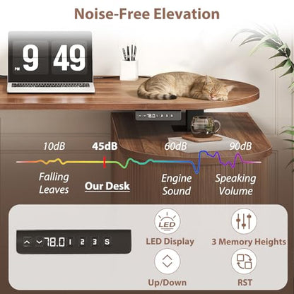 HSH Standing Office Desk with Storage, 60" Electric Standing Desk, Walnut | L Shaped Standing Computer Desks with Open Shelf, Executive Desk Height Adjustable Power Outlet, Stand Up Desk for Home