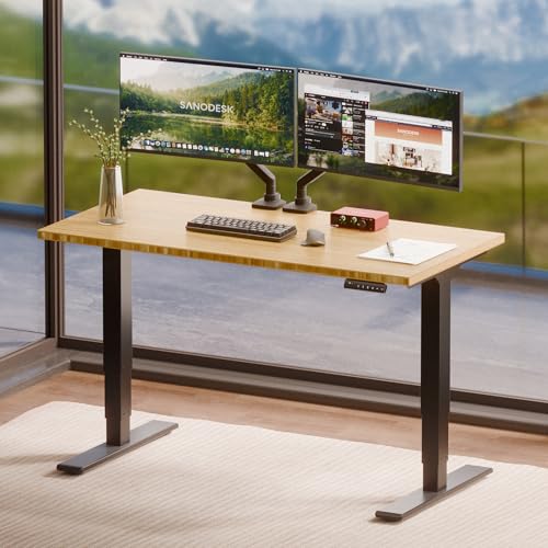 SANODESK Solid Bamboo Dual Motor Standing Desk, 220 lbs, 48×24 - color: Natural Bamboo+black Frame, size: 4824