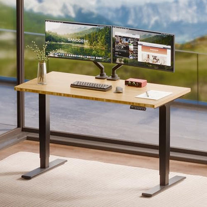 SANODESK Solid Bamboo Dual Motor Standing Desk, 220 lbs, 48×24 - color: Natural Bamboo+black Frame, size: 4824