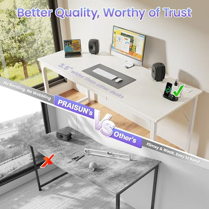 PRAISUN 63 X 24 Inch Computer Desk, Power Outlets, USB-C, White - color: White, size: 63inch