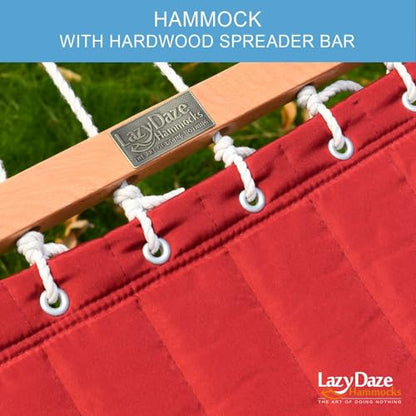 Lazy Daze Double Quilted Hammock with Pillow for Outside, Fit 13-15Ft Stand - color: Burgundy