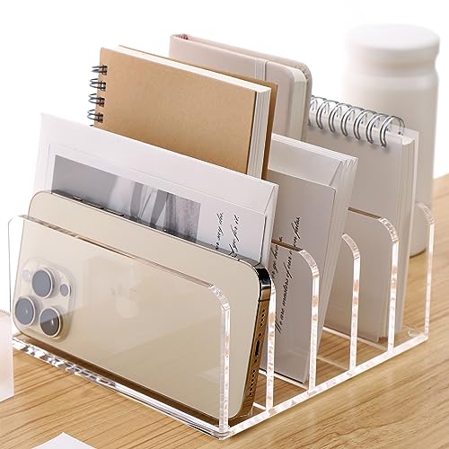 SANRUI Acrylic Mail Holder, 5-Slot Vertical Letter Sorter, Clear - size: 5 Slots