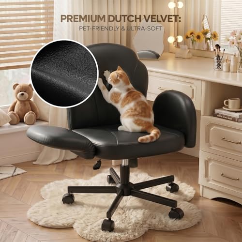 Bestier Criss Cross Office Chair with FILP-Up Armrests, Black PU Leather | Rocking Recline, Swivel Makeup Vanity Chair with 5-Level Folding Armrest, Cross Legged Desk, Adjustable Height Swivel Chair - color: Black Pu Leather