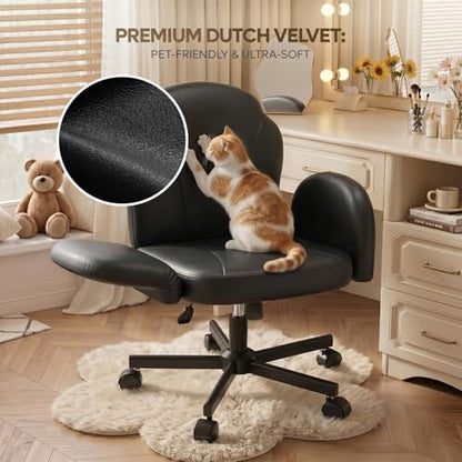 Bestier Criss Cross Office Chair with FILP-Up Armrests, Black PU Leather | Rocking Recline, Swivel Makeup Vanity Chair with 5-Level Folding Armrest, Cross Legged Desk, Adjustable Height Swivel Chair - color: Black Pu Leather