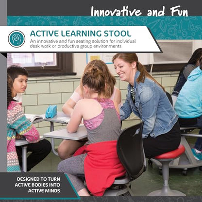 Learniture Adjustable Height Active Learning Stool for Office Desks and Classrooms, Foam-Padded Backless Wobble Stool with Rocking Motion, Black - color: Black
