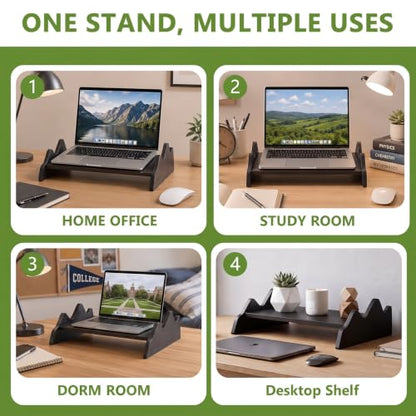 Wenqik Solid Pine Wood Laptop Riser, 14.2" Wooden Laptop Stand for Desk - style: Mountains Design