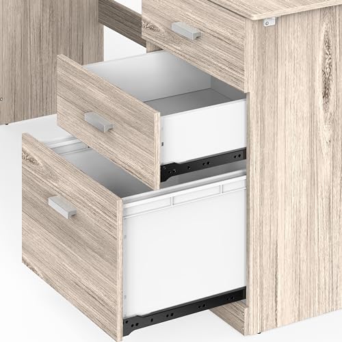 SHW L-Shaped Home Office Wood Corner Desk w/Box Box File Drawers, Maple | 51 x 59 Inches | 2 Pre-installed Grommets - color: Maple