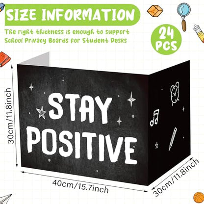 Honoson 24 Pcs Inspirational Privacy Folders for Students | Cardboard Desk Shields with Motivational Words, 6 Designs for Classroom Study, Tri-fold Exam Dividers, Bulk Test Boards - style: Monochromatic