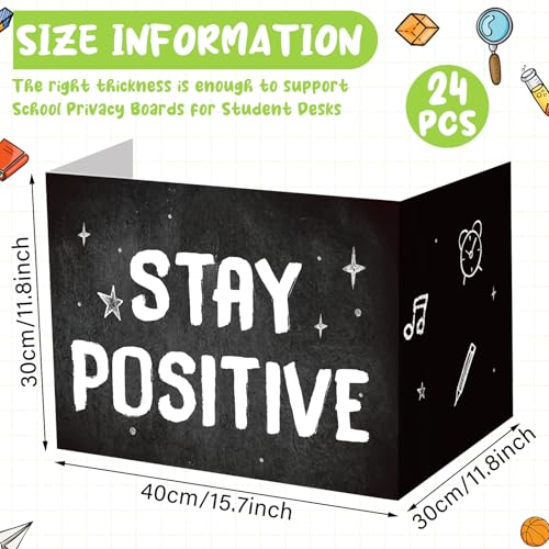 Honoson 24 Pcs Inspirational Privacy Folders for Students | Cardboard Desk Shields with Motivational Words, 6 Designs for Classroom Study, Tri-fold Exam Dividers, Bulk Test Boards - style: Monochromatic