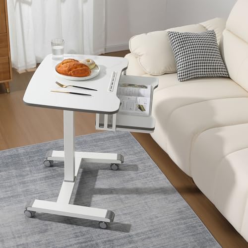 ETHU Mobile Standing Desk with Keyboard Tray on Wheels, White