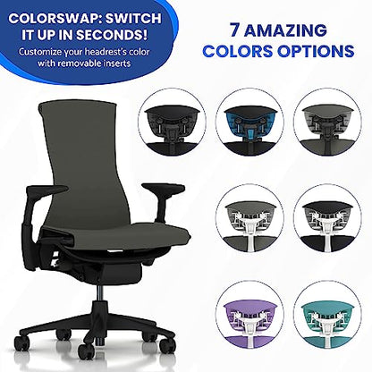 OFFICE LOGIX SHOP Embody Headrest Compatible with Herman Miller Embody Chair (Grey Rhythm Fabric/Graphite Frame) - color: Grey Rythem Fabric/Graphite Frame