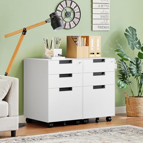 Letaya 3 Drawer Mobile File Cabinet with Lock,Under Desk Metal Small Filing Cabinets for Home Office Organizer Letters/Legal/A4(Fully Assembled Except Wheels-White) - color: White, size: 14.57"W X 17.32"D X 23.6"H