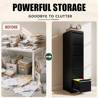 5 Drawer File Cabinet for Home Office, Vertical Filing Cabinet - color: Black, size: 64.2"H - 5 Drawer