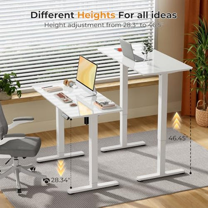 JOY worker Electric Glass Standing Desk, 40" Small Drafting Table on Wheels - color: White Glass, size: 40" * 20"