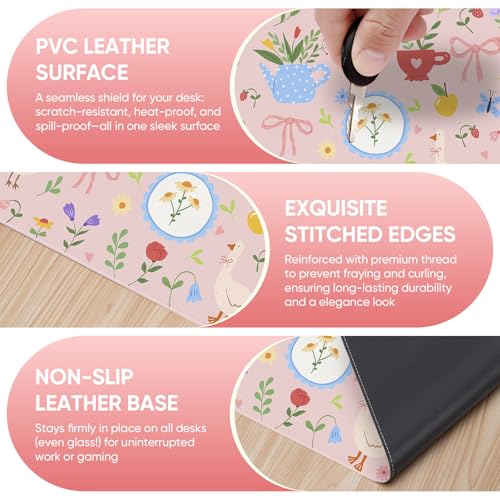 Desk Mat, Leather Desk Pad Blotter Protector, XXL Large Mouse Pad,Computer Laptop Mouse Pads for Desktop,Waterproof Writing Anti-Slip Mousepad for Office and Home I Pink Animals & Flowers - color: Pink Animals & Flowers