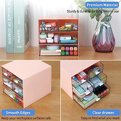 Desk Organizer with 5 Drawers, Rectangular Office Stationery Supplies Desktop Drawers, Plastic Makeup Storage, Suitable for Office, School, Home (Pink & 5 Drawers) - color: Pink & 5 Drawers