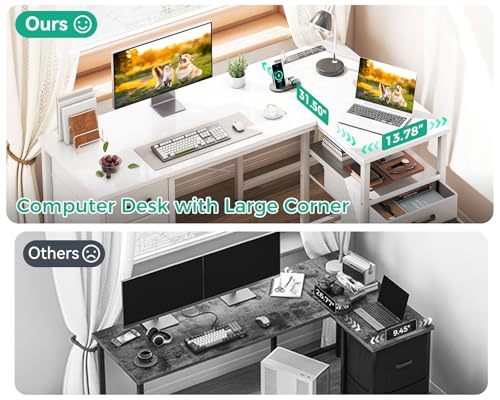 Coleshome 55 Inch L Shaped Office Desk with 6 Drawers, Power Outlet, White - color: White, size: 55 Inch