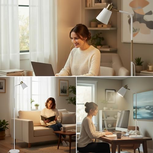 LALISU Floor Lamp Industrial Floor Lamps Reading Farmhouse Standing Lamp - color: White