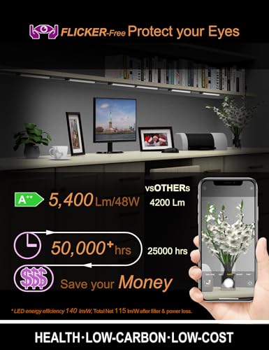 EBD LED Under Shelf Lights, 4-Way Parallel Light Bar, 12-Panel Cabinet Lighting, 6500K 5400Lm Counter Lights with Slack-Free Wiring, Maximized for Spacious 4-Layer Showcase, Bookcase & Storage Rack - size: 4-Way 12-Pack