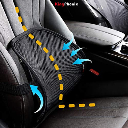 kingphenix 2-Pack Mesh Lumbar Support for Car and Office Chair Comfort | Breathable Mesh Back Support with Adjustable Curvature and Elastic Straps for Driving, Office Use and Long Sitting, Black