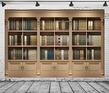 BELECO 7x5ft Fabric Bookshelf Backdrop Library Study Room Office Bookcase Books Background for Video Conference Zoom Meeting Home Office Decoration Photo Booth Studio Props - size: 7x5FT