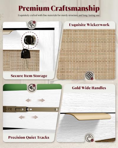 HOPUBUY 3 Drawer File Cabinet with Lock, Small Rattan - color: White, size: 15.8″Dx15.8″WX25.6″H