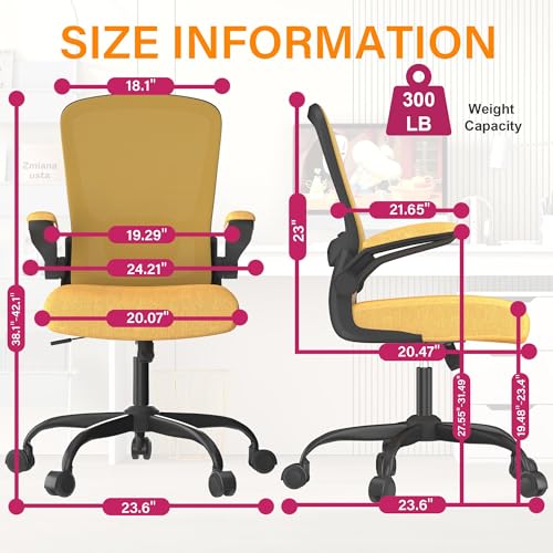 Mimoglad Office Chair, Ergonomic Desk Chair with Adjustable Lumbar Support, High Back Mesh Computer Chair with Flip-up Armrests- Task Chairs, Executive Chair for Home Office - color: Gold