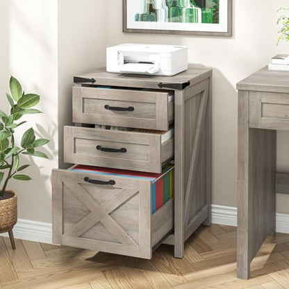 Small Farmhouse File Cabinet with 2 Drawers for Home Office, Rustic Grey | Halitaa Vertical Filing Cabinet Fits Letter and A4 Size, Farmhouse Printer Stand, Under Desk Wooden File Cabinet - color: Rustic Grey, size: 3 Drawers