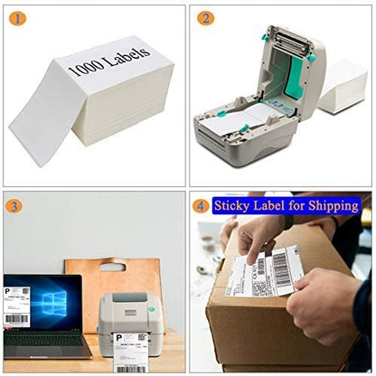OausTect 4x6 Shipping Label 4000 Fanfold Labels for Rollo, Zebra Direct Thermal Printer, with Perforations - size: 4000 Labels