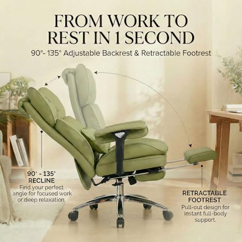 Efomao Big & Tall Desk Chair, Wide Executive Office Chair with Footrest Green - color: 3070mus-green