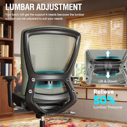 ELABEST Ergonomic Mesh Office Chair,Comfy Computer Desk Chair- BIFMA 5.1 Certified Commercial Swivel Task Chair for Home Office-Adjustable Lumbar Support & Armrests,Tilt Function,Wide Seat(Dusty Sage) - color: Dusty Sage