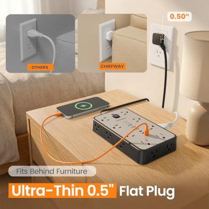 6 FT Surge Protector Power Strip with 6 USB, 16 Outlets, 2400J - color: Black / Gray, size: 6 FT
