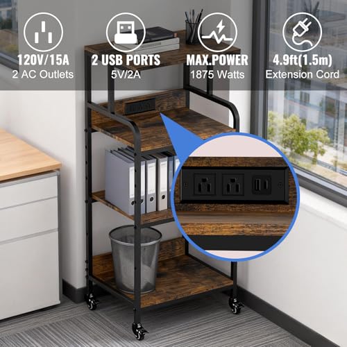 Rustic Brown 4 Tier Adjustable Mobile Printer Stand Rolling Cart | Tall space saving design for small home office holds scanner cricut heat press fax machine and various desktop equipment - color: 4-Tier Rustic Brown