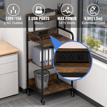 Rustic Brown 4 Tier Adjustable Mobile Printer Stand Rolling Cart | Tall space saving design for small home office holds scanner cricut heat press fax machine and various desktop equipment - color: 4-Tier Rustic Brown
