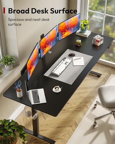 SANODESK 79x32'' Large Height Adjustable Ergonomic Electric Standing Desk | Stand Up Desk Home Office Computer Workstation Extra Large Sit Stand Desk with Splice Board (Black Frame + Black Top) - color: Black Frame+ Black Top, size: 79x32"