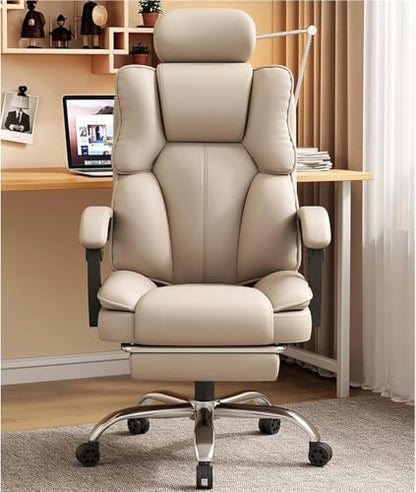 High Back Executive Office Chair with Extendable Footrest Adjustable Headrest and Lumbar Support Ergonomic Computer Chair Quiet Rubber Wheels for Work from Home Reclining