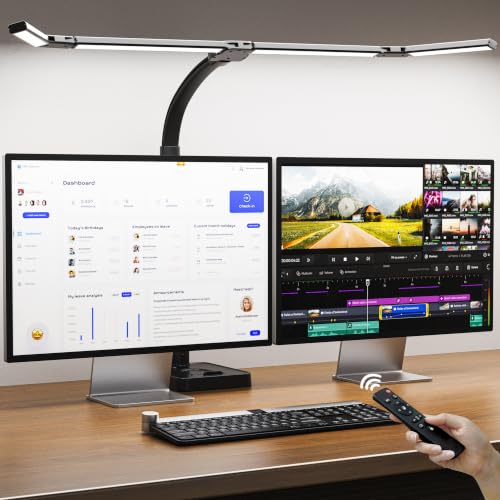 LED Desk Lamp for Home Office, Eye-Caring Desk Light with Remote,Adjustable Flexible Gooseneck,1800LMUltra Bright Table Lamp with Base for Study, Read (Black) (Plus) - size: Plus