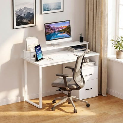 Tangkula Home Office Computer Desk w/Power Outlets | Modern Writing Desk w/Storage Drawers & Shelves, PC Laptop Desk w/Monitor Stand, School Study Work Table for Small Spaces