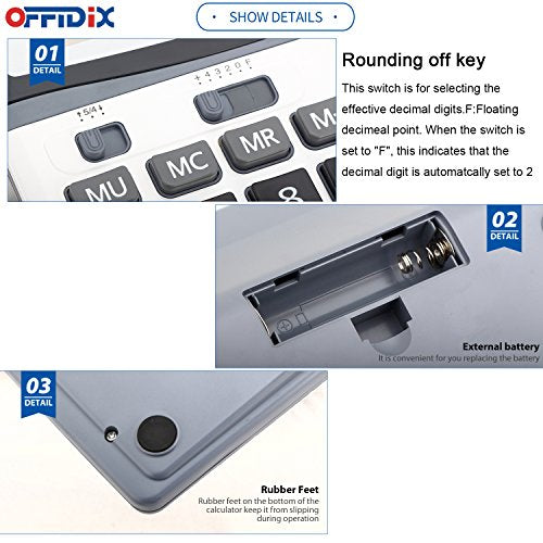 OFFIDIX 12 Digit Large Key Dual Power Electronic LCD Display Calculator - color: Black