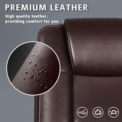 LEMBERI Flip-up Arms Office Desk Chair Big and Tall Managerial Executive Chair, High Back Computer Chair Ergonomic Adjustable Height PU Leather Chairs with Armrest for Long Time Sitting - color: New Brown