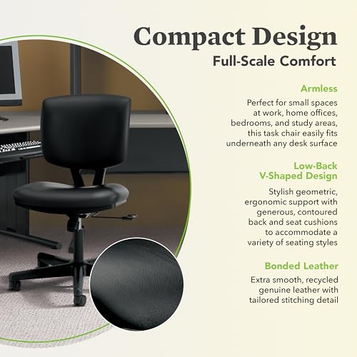 HON Volt Ergonomic Office Chair, Armless, Office Desk Computer Chair, Black - color: Leather Back